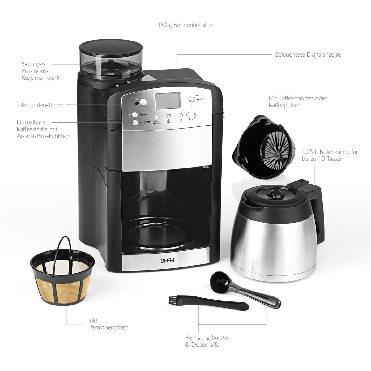 BEEM DIRECT-BREW Cafetière filtre | verre | Verseuse en verre de 1,25 l