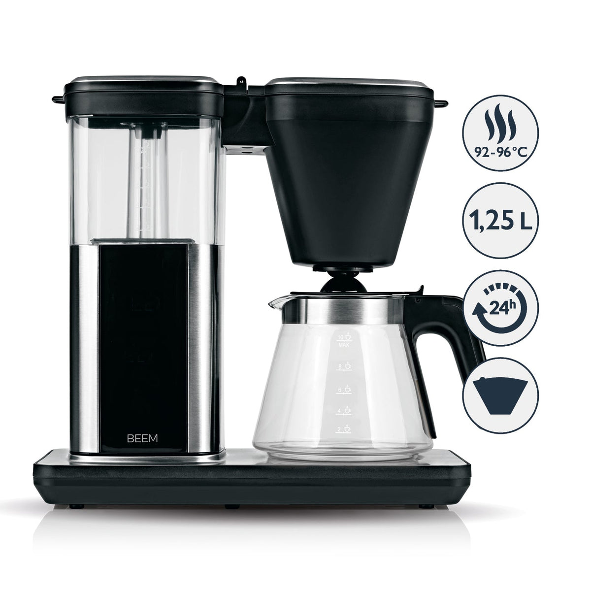 BEEM 3597 POUR OVER Filterkoffiezetapparaat met weegschaal - glas | Basic Selection | roestvrij staal | 0,75 l glazen karaf | direct brouwprincipe | roterende brouwkop BEEM 3597 POUR OVER Filterkoffiezetapparaat met weegschaal - glas | Basic Selection | roestvrij staal | 0,75 l glazen karaf | direct brouwprincipe | roterende brouwkop