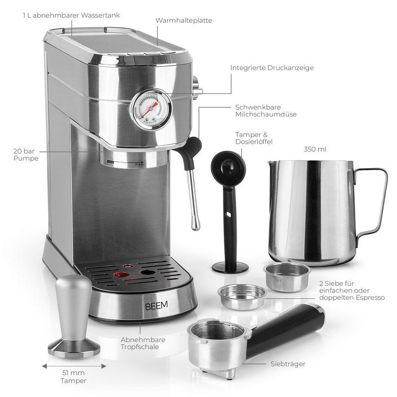 ESPRESSO-ULTIMATE BARISTA-SET - XL I Espresso-Siebträgermaschine (20 bar) I Milchkännchen I Coffee-Tamper