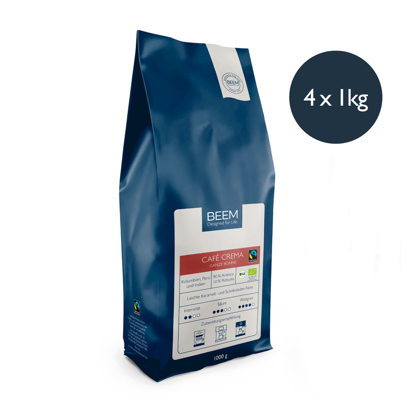 4er-Set CAFÉ CREMA Bio Ganze Bohne (4x 1 kg)
